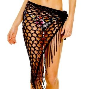 Black fringe with black beads bikini wrap/sarong